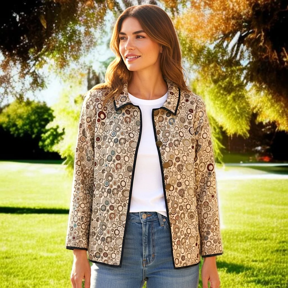 I Reversibles Tapestry Chore Jacket Sz‎ L Boho Damask Utility Boxy Career Button